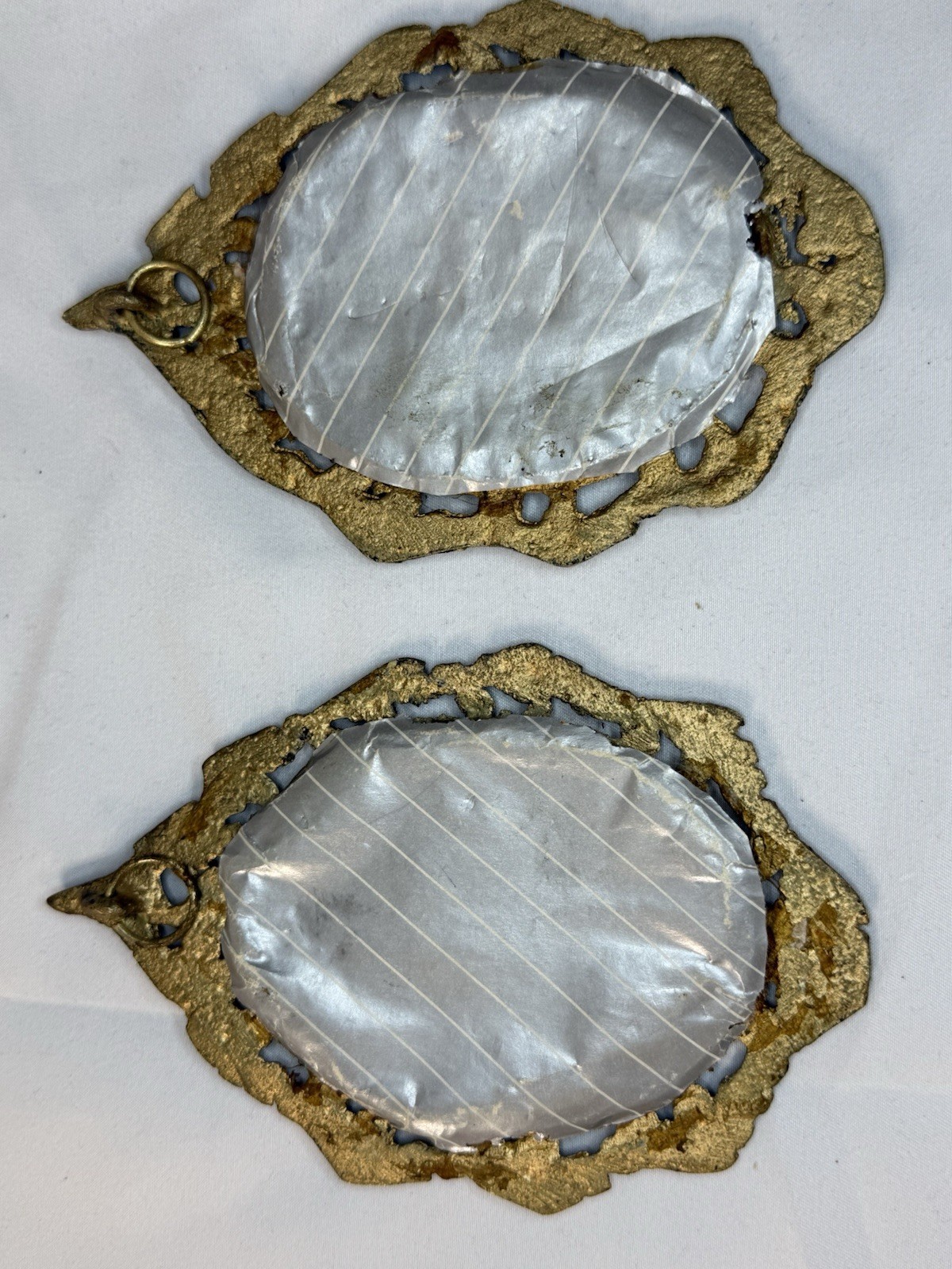 Vintage Hello Kitty Hand-Panted In Silk Fabric On Ornate Brass Frames