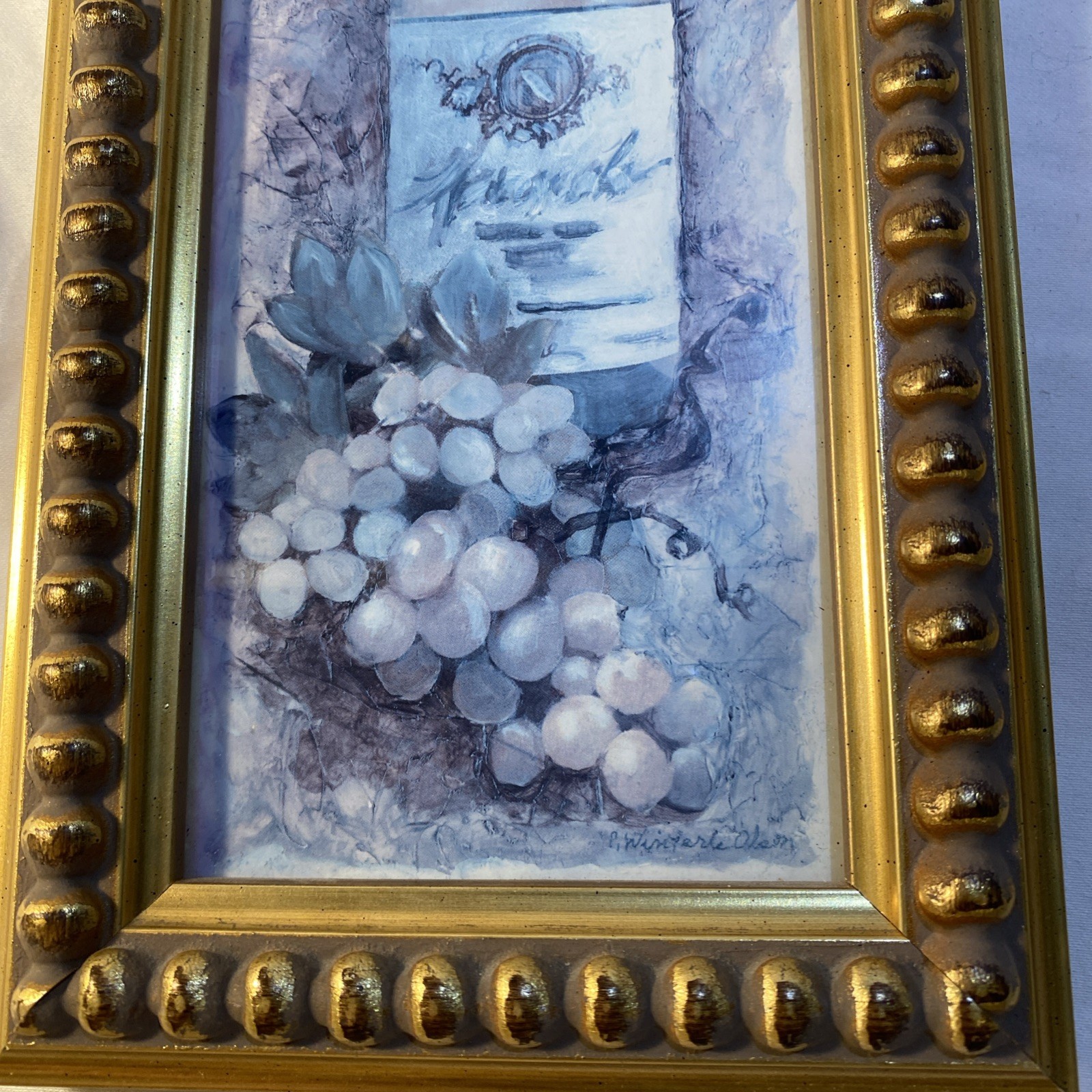 Signed Olson’s Wine Pair Paintings In Gold Tone Frame 11.5” X 5.5”