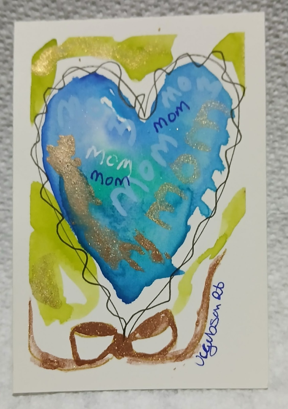 OOAK Mother’s Day ACEO Loose Watercolor Scribble Heart in Merging Hues Virginia