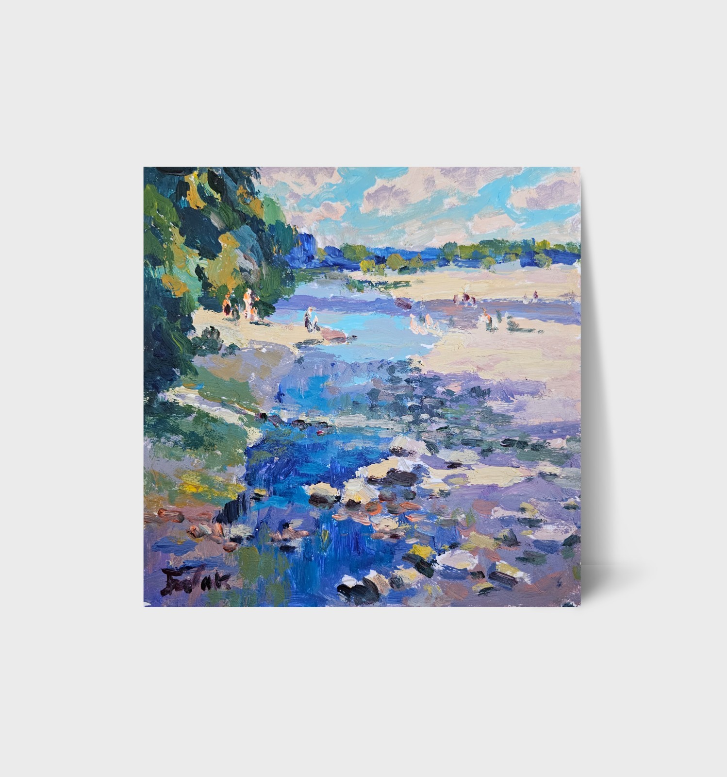 Acrylic painting Waters Ukrainian painter cardboard Unframed original landscape