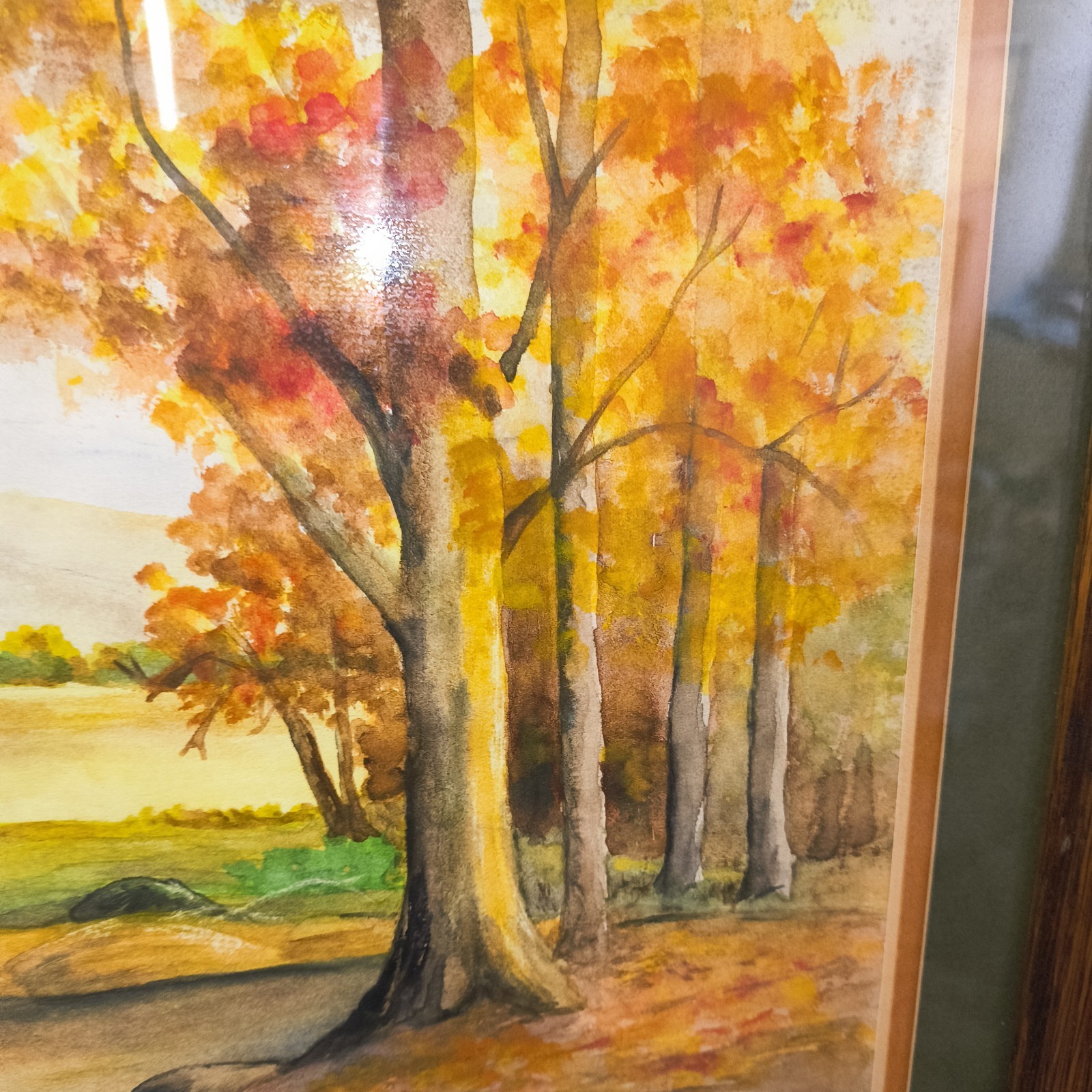 Original Watercolor Painting Autumn Fall River Wood Stream Scene Signed 1966