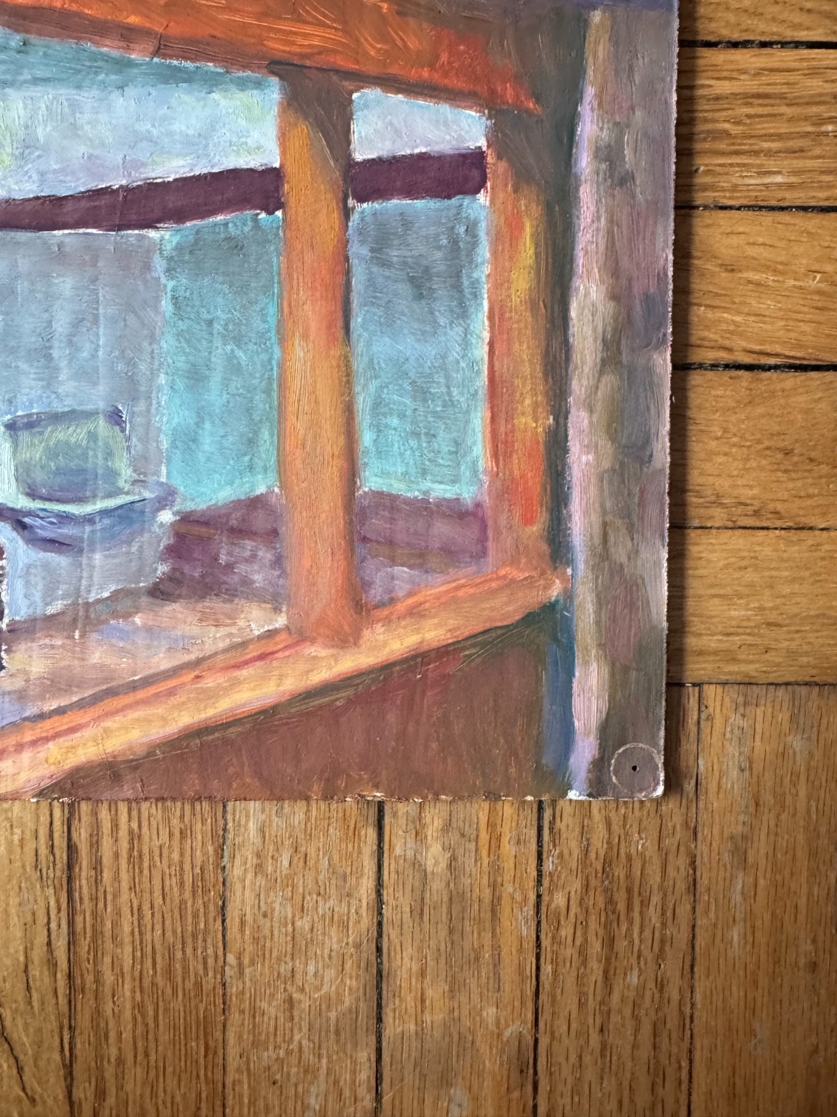 Vintage Painting Acrylic Cardboard Interior Basement Scene Peter Feldman 8.5×11