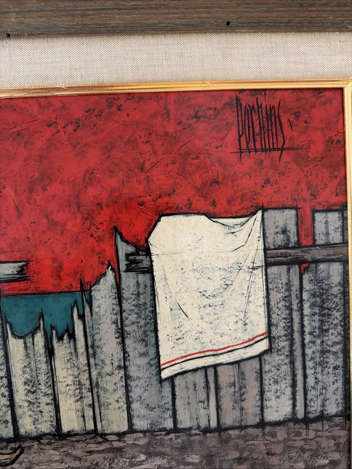 Philip Perkins Original Art Work (1907-1970) Women w Laundry 1962 Oil on Board