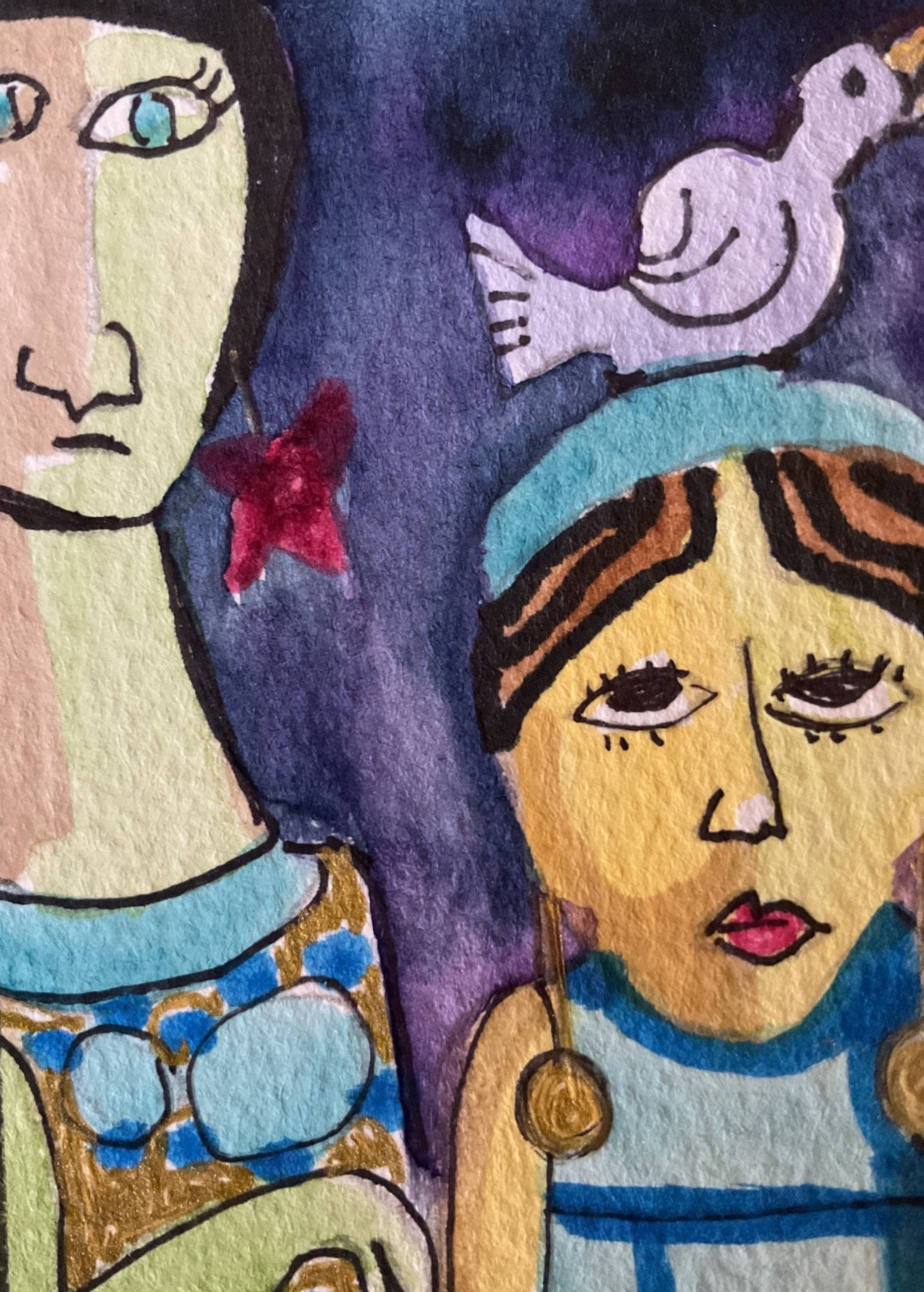 ACEO watercolor art by PJ, art card 2.5 x 3.5: abstract ladies.