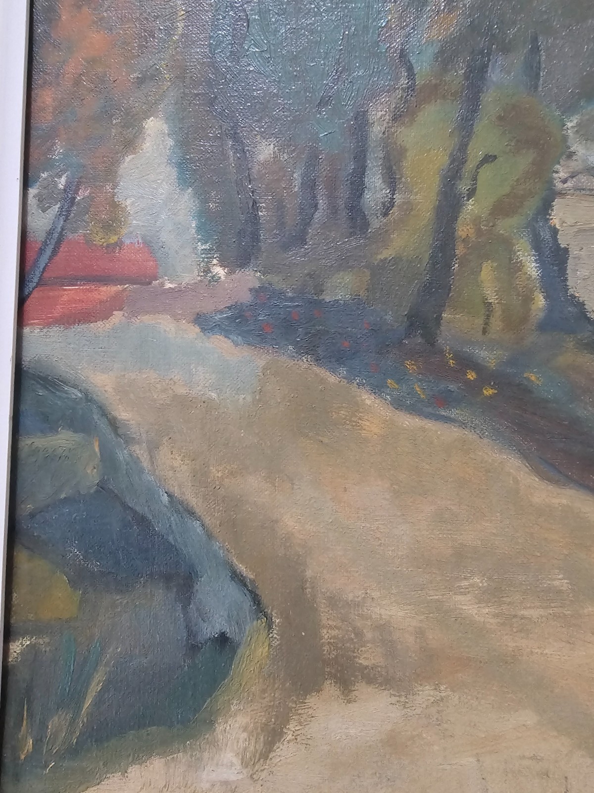 VINTAGE SCANDINAVIAN LANDSCAPE PAINTING COUNTRYSIDE OIL ON CANVAS SIGNED 1945.