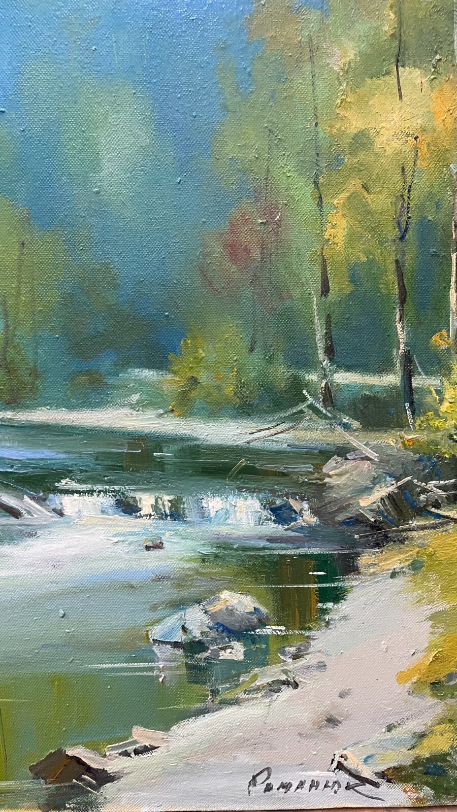 Oil painting Little river Ukrainian painter Canvas Framed original landscape art