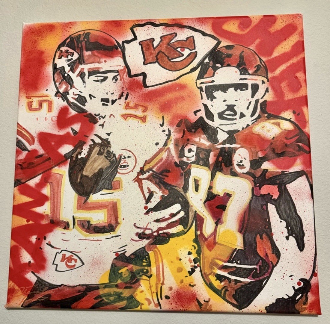 Original Patrick Mahomes|Travis Kelce Painting 24” X 24” Kansas City Chiefs