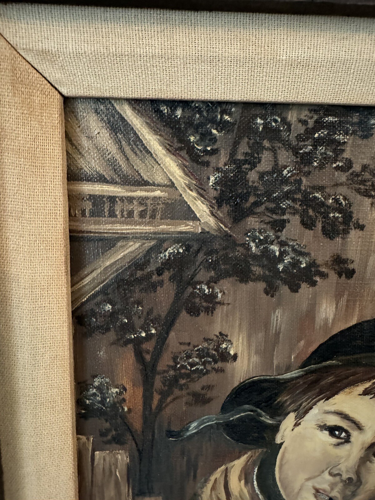 Vintage Gilt Wood Framed Oil on Canvas Smoking Pipe, Signed Man Cave