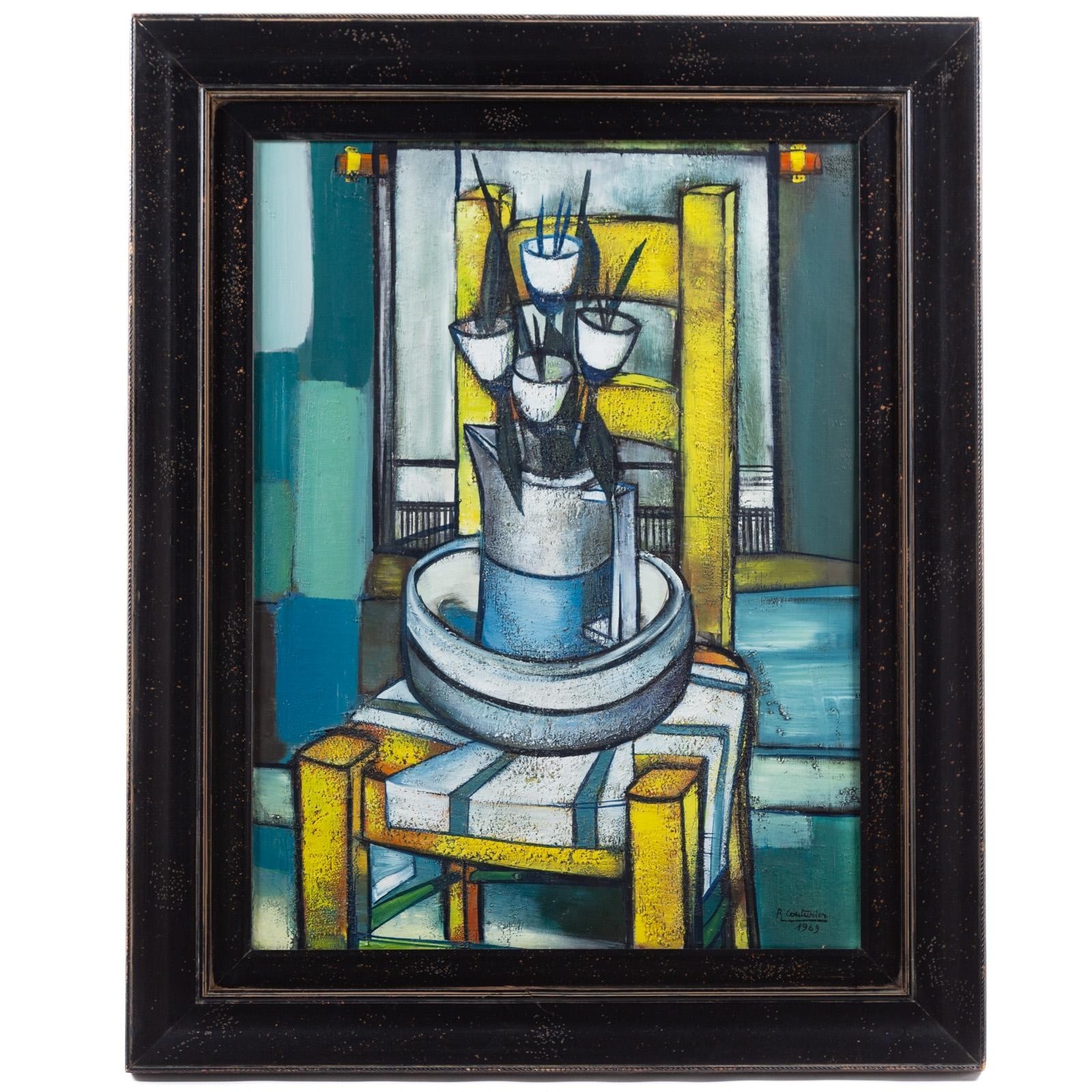 Large Still Life Mid Century Oil Painting by French Artist Rene Couturier