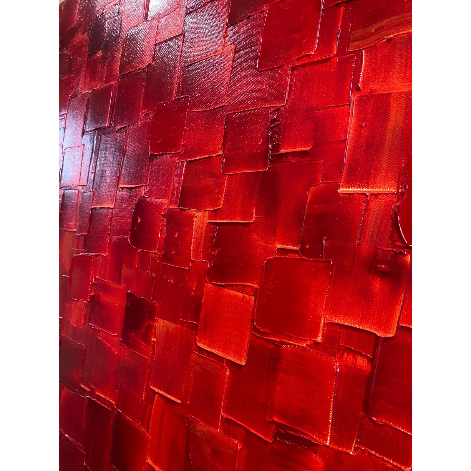 ORIGINAL Large Red Abstract painting, Squares, Geometric Textured Fine Art 48×24