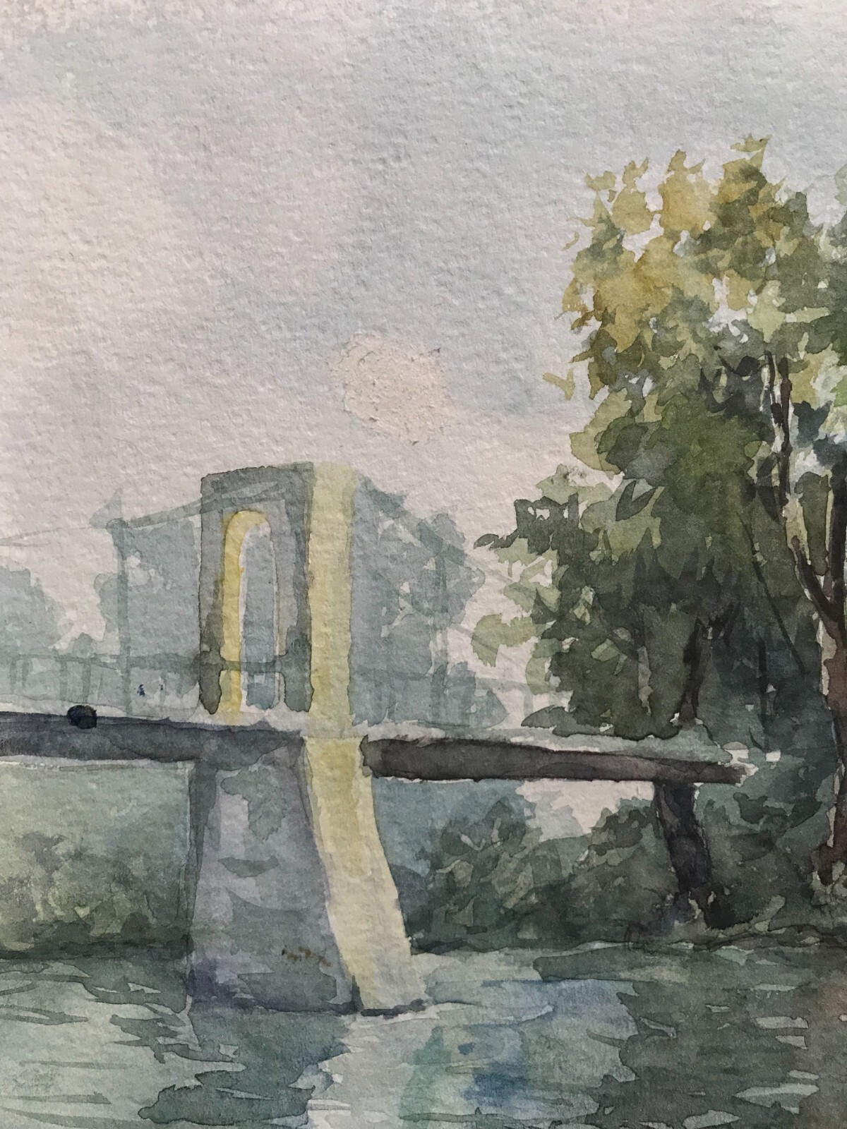 Watercolor Painting City Bridge Robets D. Unframed Original Decor Art nAAA2258