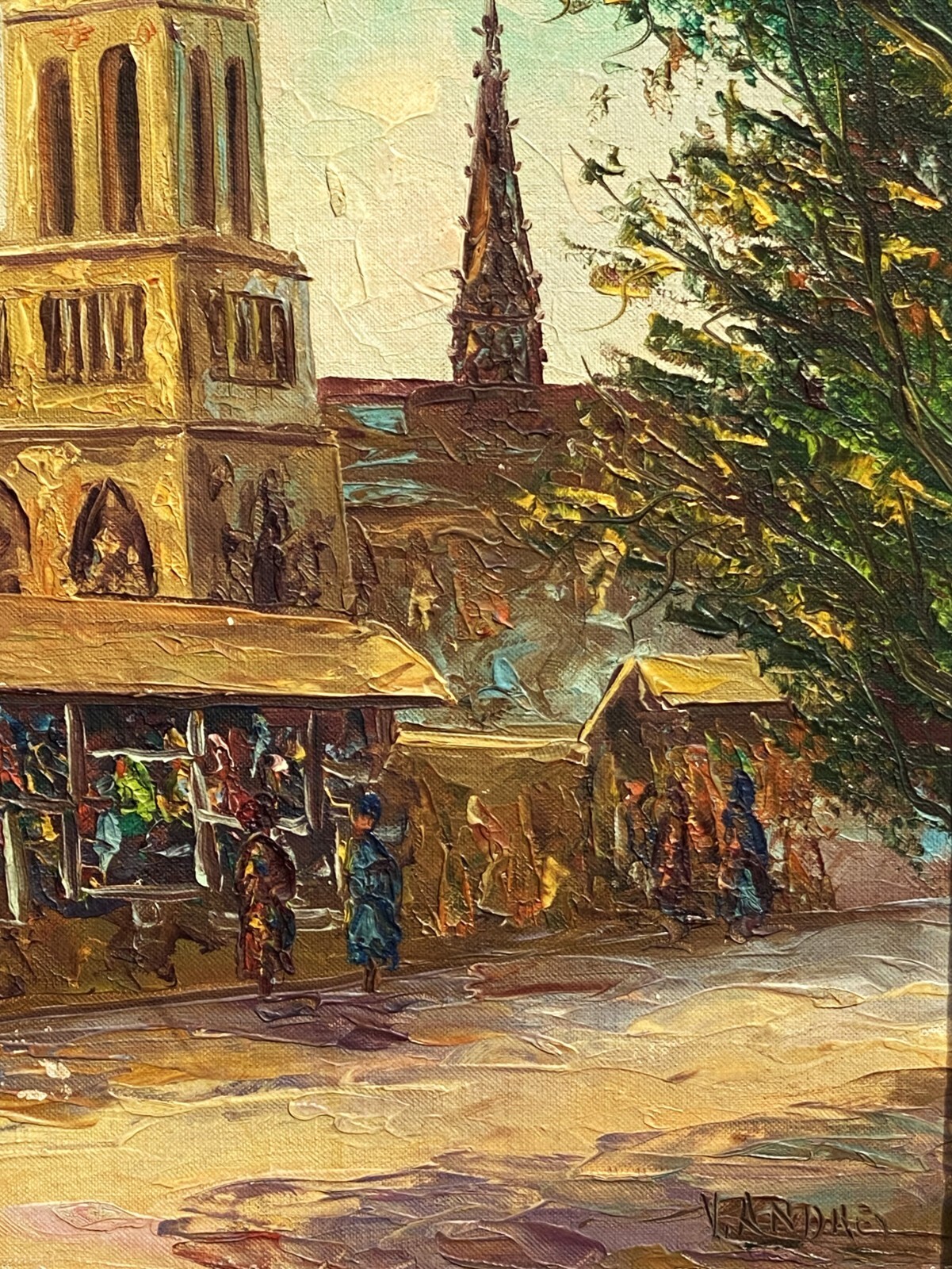 V. Andres (French, 20th C), VTG mid- 20th C Original Textured O/B «Notre Dame»!