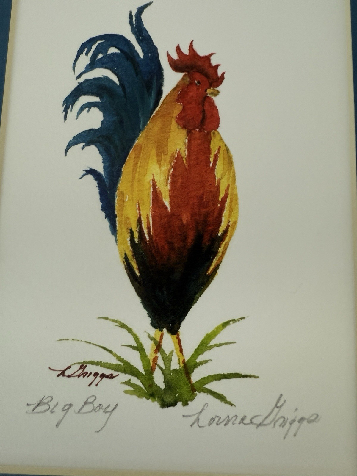 Signed Original Rooster Watercolor Framed – Tropical Island Gallery Art