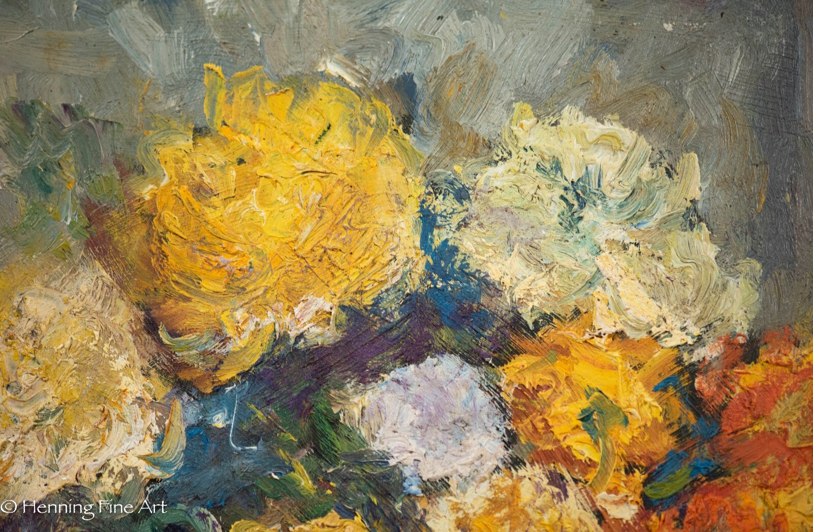 Beautiful Vintage Modern Expressionist Oil Painting of Yellow Floral Still Life