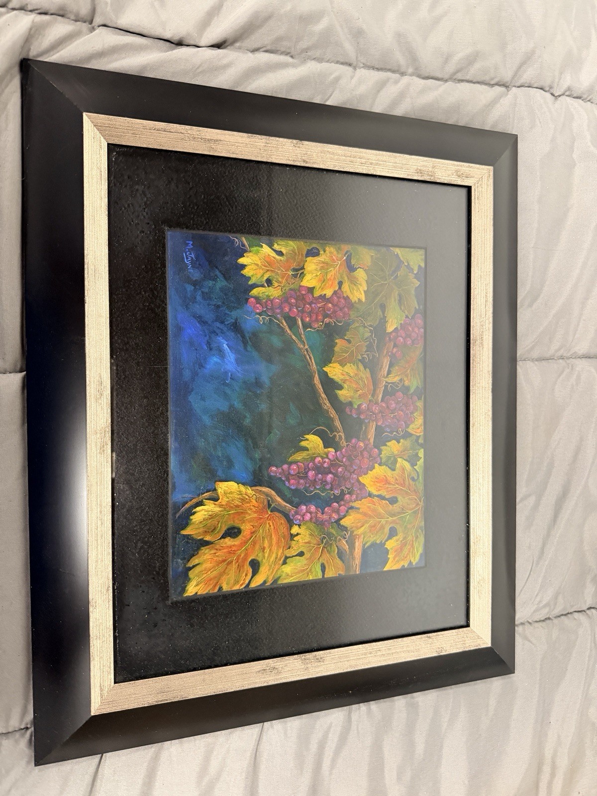 Marilyn Jayne Signed OOAK Original Oil Painting Grapes Still Life Framed 16in