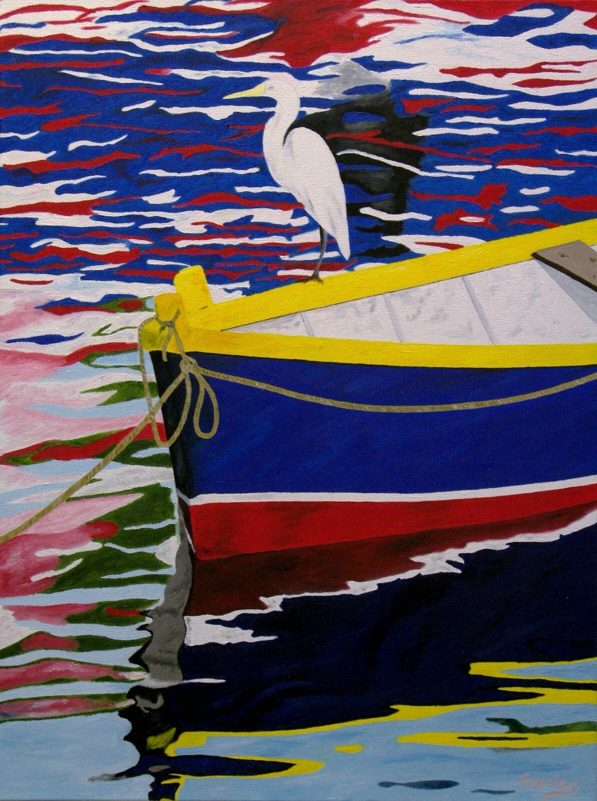 Blue Boat Reflection Oil Painting, Reflections VI (18″ x 24″)