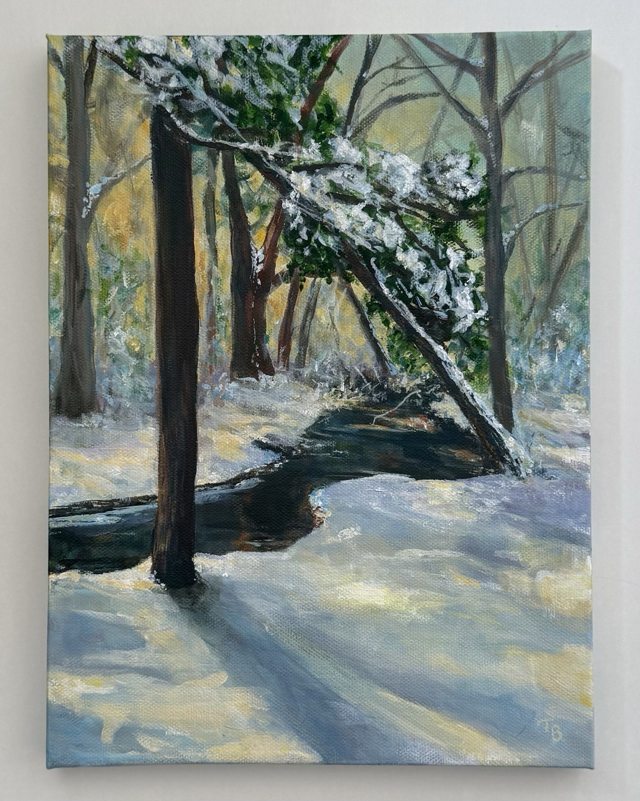 Original Morning Sun Winter Snow Landscape Painting, Nature Inspired Art, 9×12