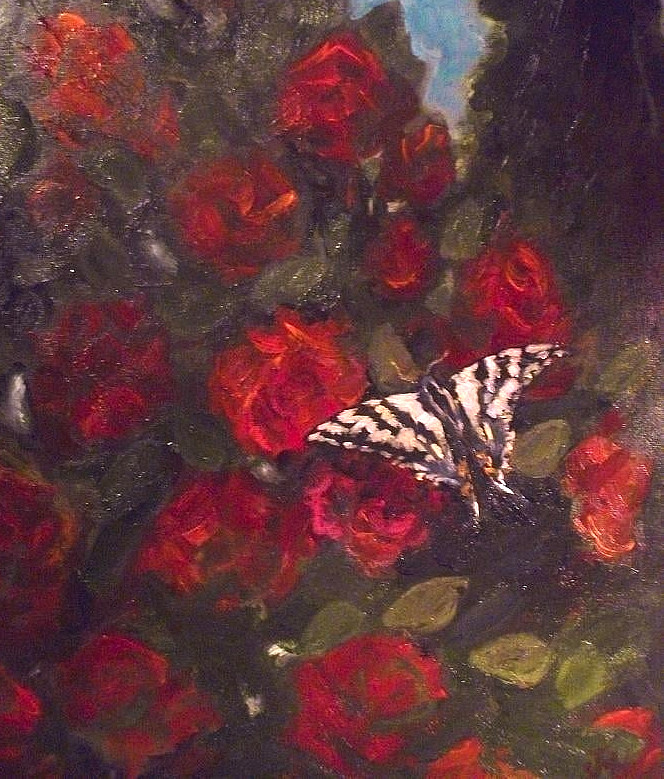 Canvas giclee print 18×24″ from original painting 18×24″Butterfly Roses