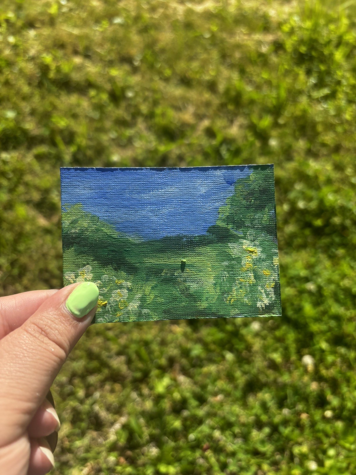 ACEO original Abstract Landscape Miniature acrylic painting OOAK sky trees art