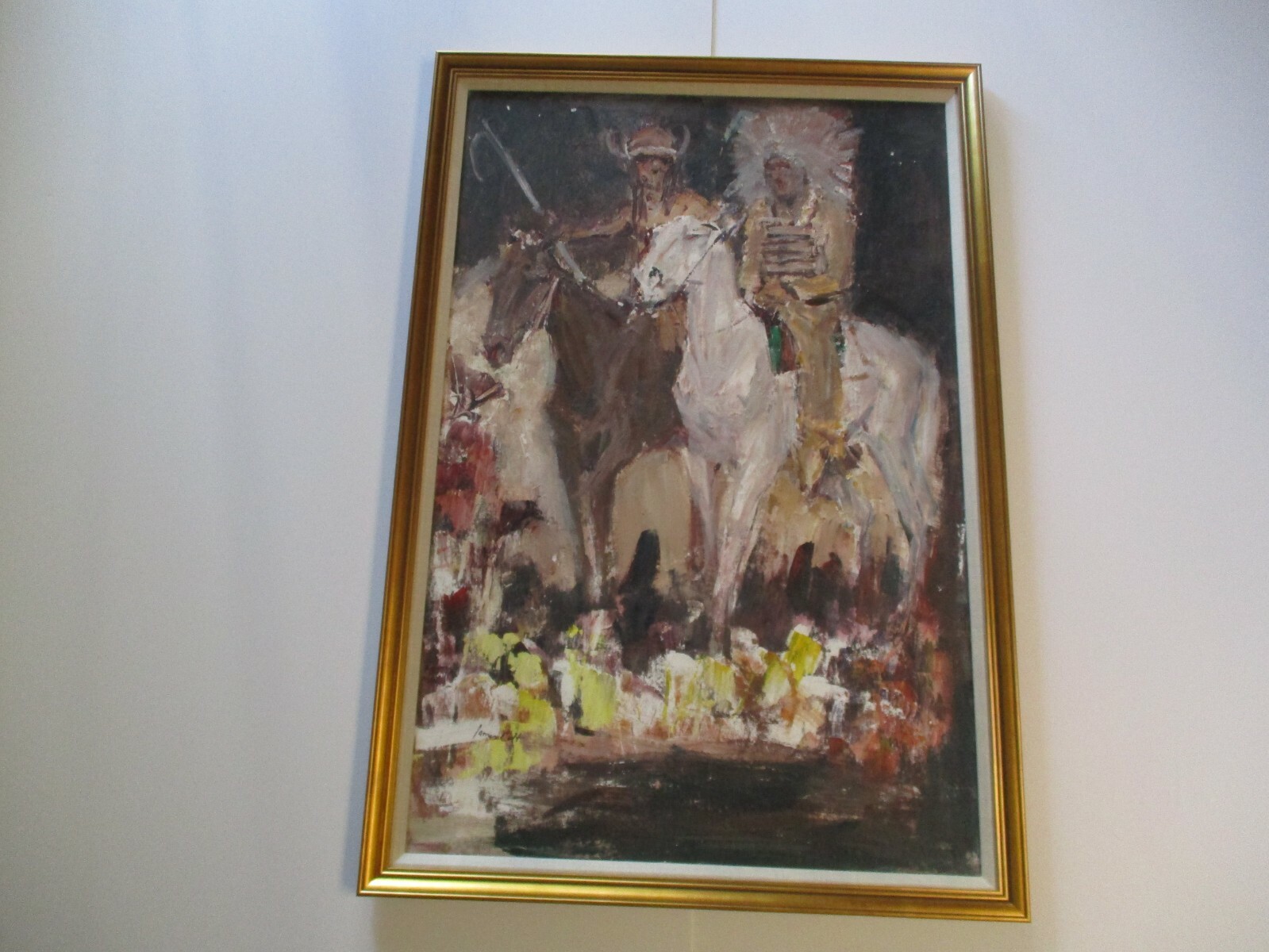 LARGE JAMES COLT PAINTING NATIVE AMERICAN INDIAN CHIEF HORSE TRIBAL ART desert