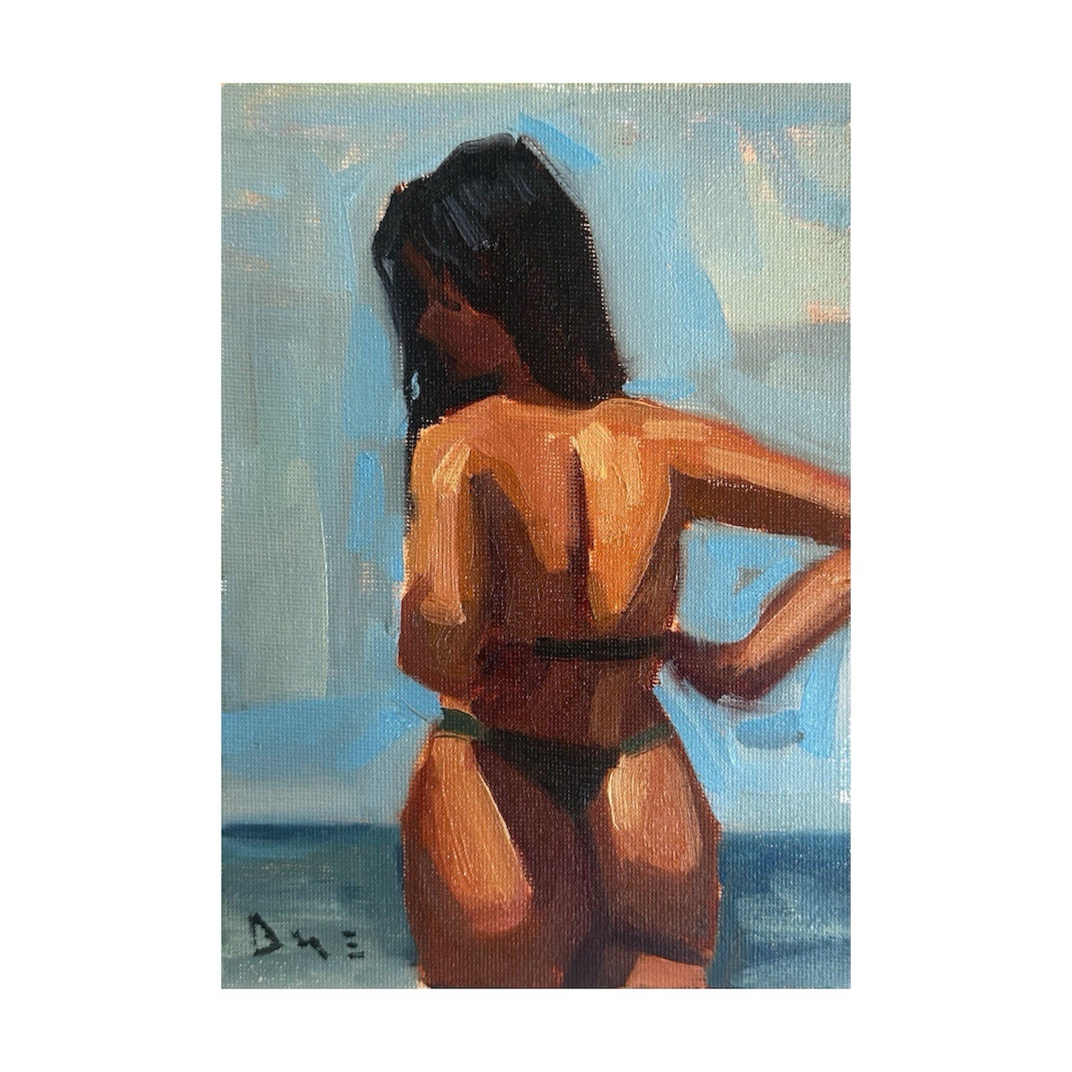 Original Female Figure Painting Beach Impressionist Signed 5×7 Art