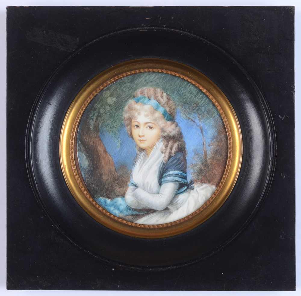 «Portrait of a young lady», high quality French miniature !!, ca. 1790