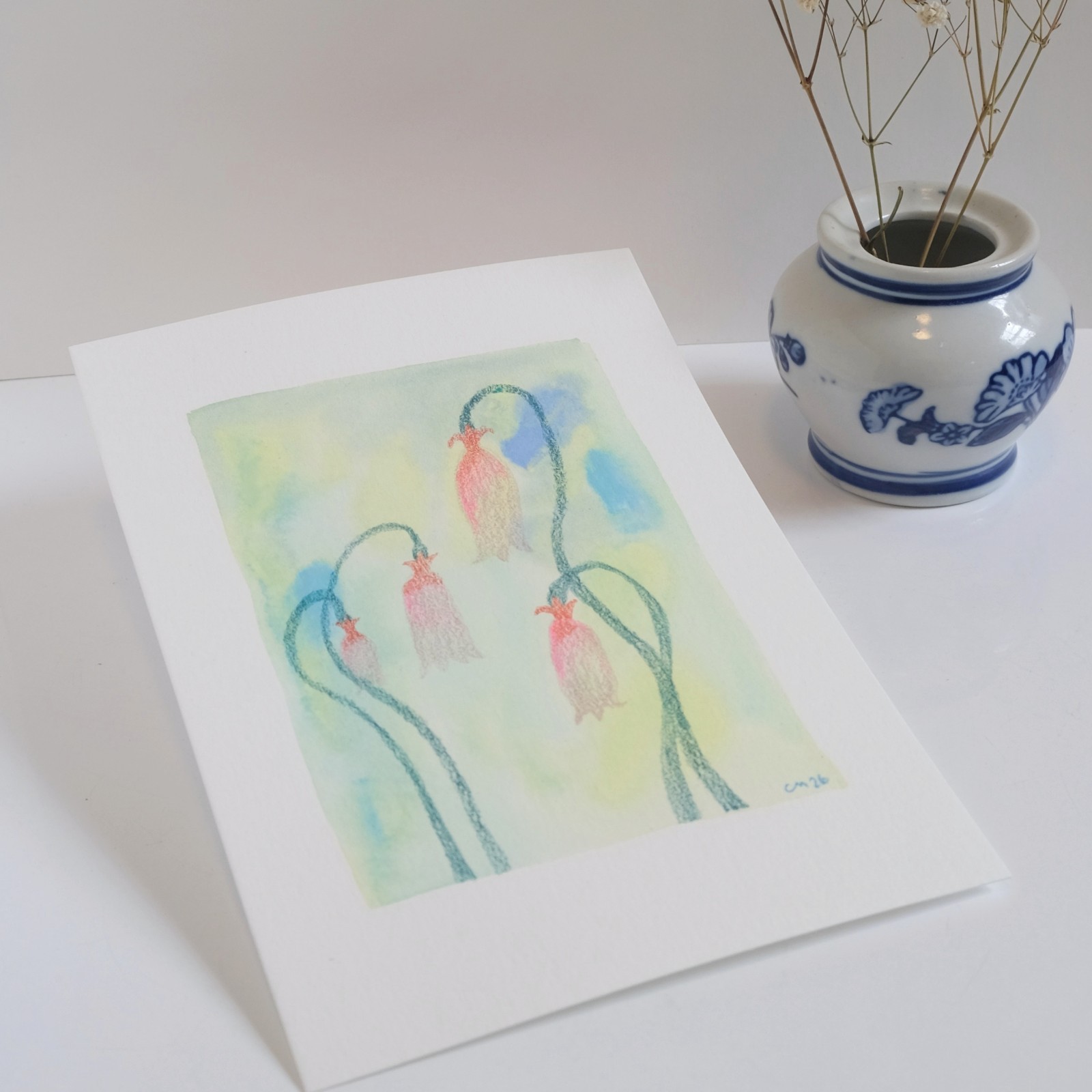 Orange Snowdrop Gouache Mystery Wildflower Painting 100% Cotton Paper 5″ x 7″