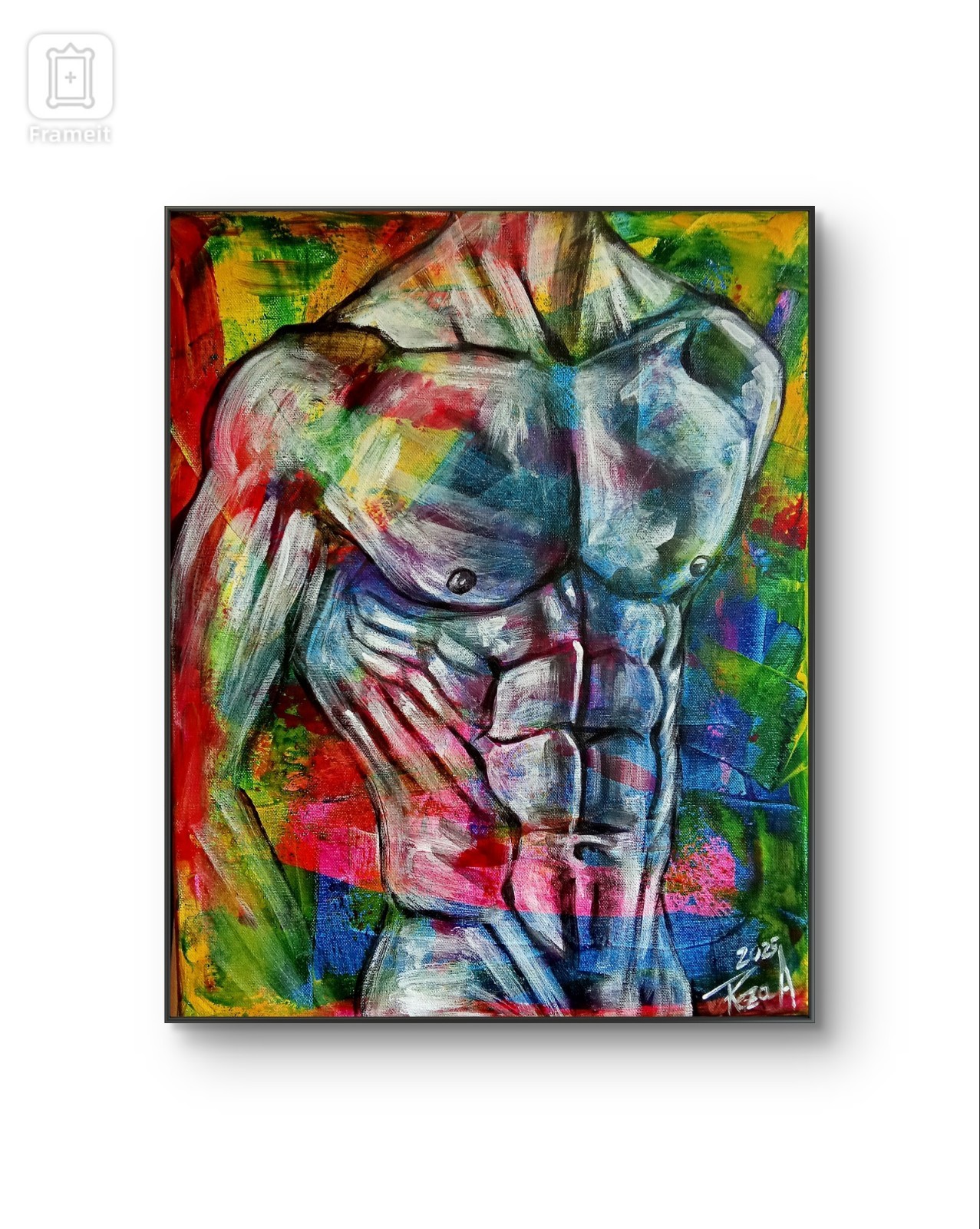 Male Torso, Bodybuilding on Canvas, Painted Male Torso, Exclusive Art, Acrylic