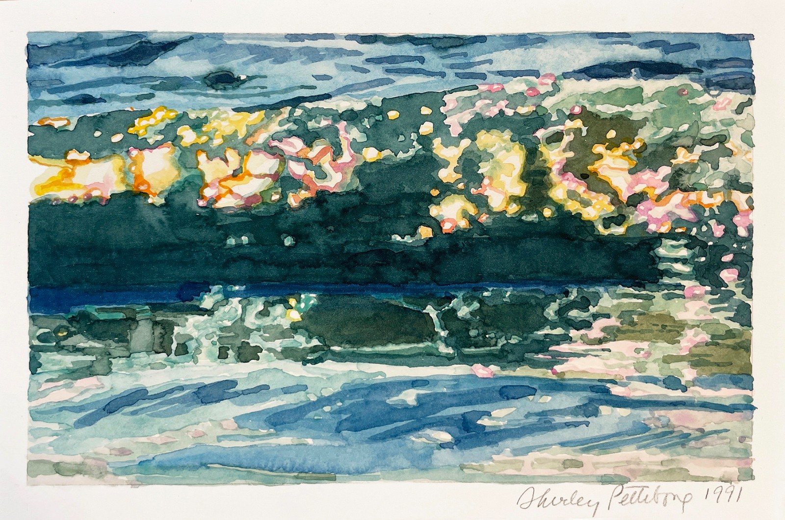 Shirley Pettibone impressionist Painting Seascape watercolor painting Waves 1991