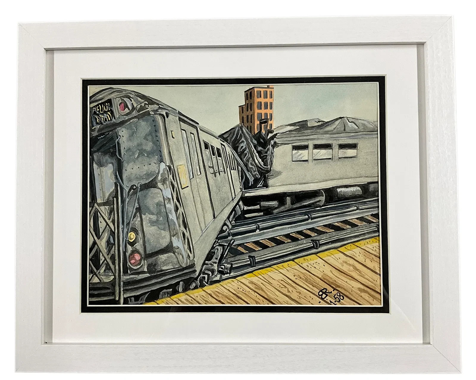 Bernard Rosenfeld (American, 1922-2018) «Disaster Strikes on the IRT Watercolor