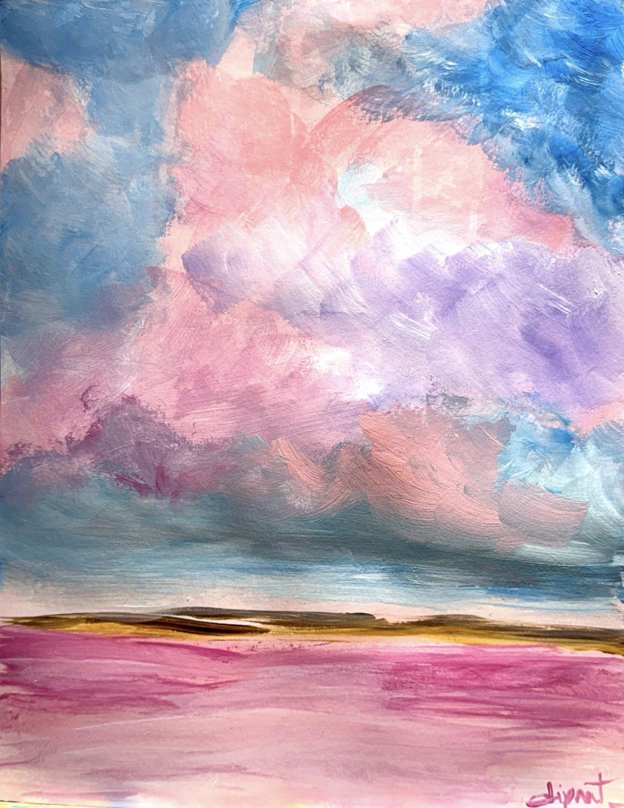 Original Art Pink Clouds 11×14 Paper Expressionism Modern Fine Art Wall Art