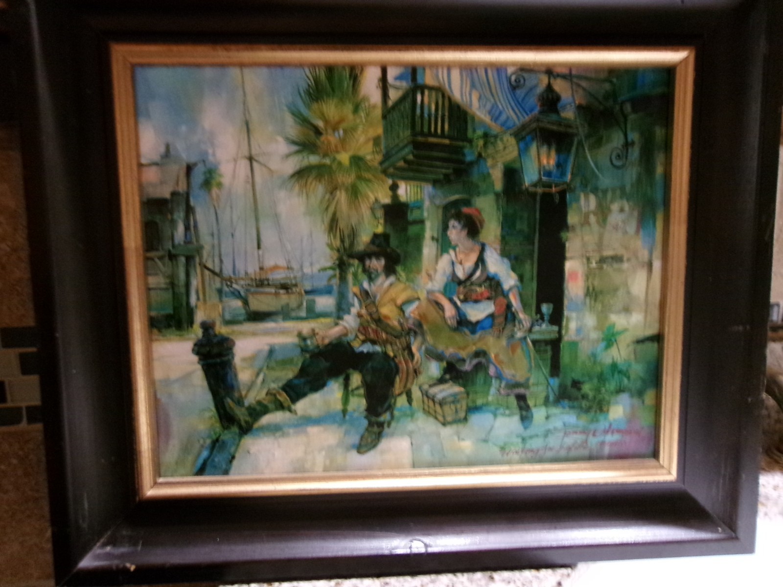 TOMMY G THOMPSON «WAITING FOR LAFITTE» 13/450~FRAMED OIL PAINTING W/ CERTIFICATE