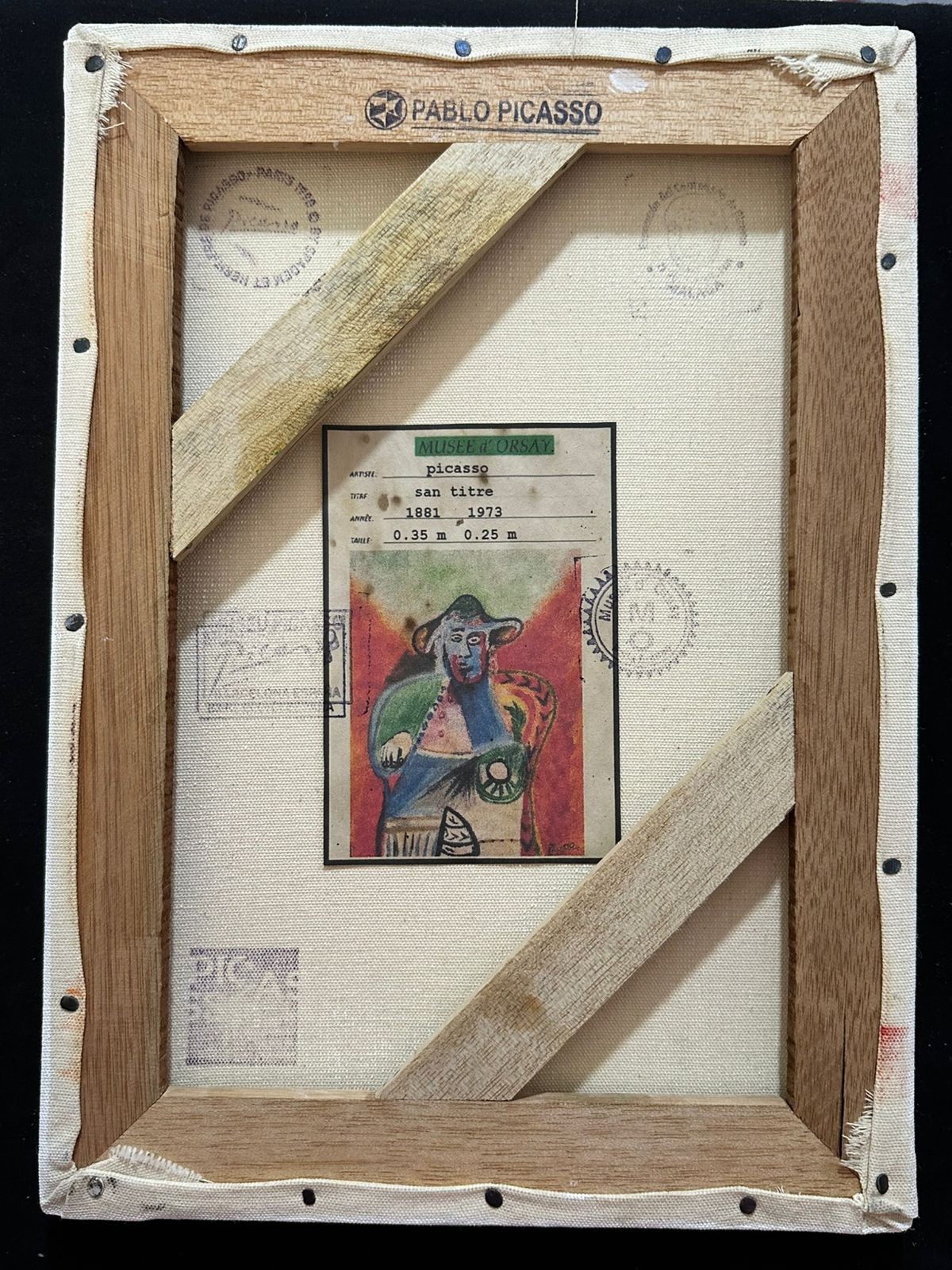 pablo picasso painting oil on canvas signed stamped vintage 0.25 x 0.35 m