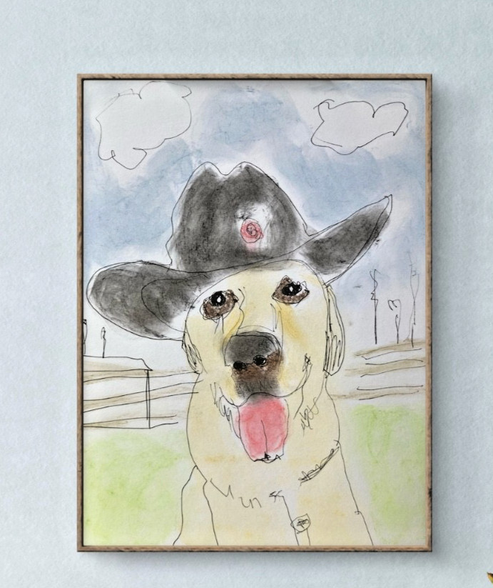 Original Contemporary Mixed Media Cowboy Dog Wall Art, Holly Hammond
