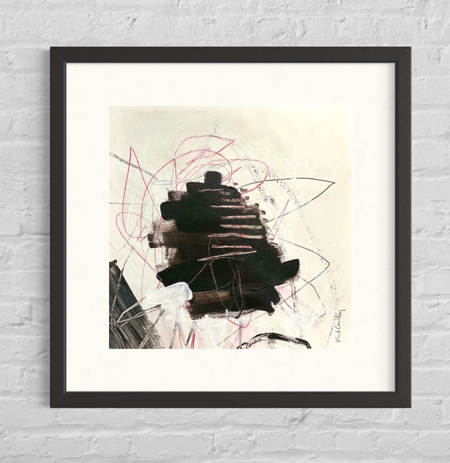 OOAK original painting artwork Contemporary Abstract raw Art Black White byKat