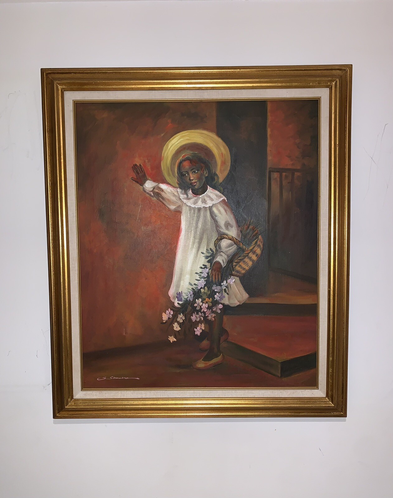 Large Framed Oil Painting On Canvas, Black Woman With Halo (Artist: S. Summers)