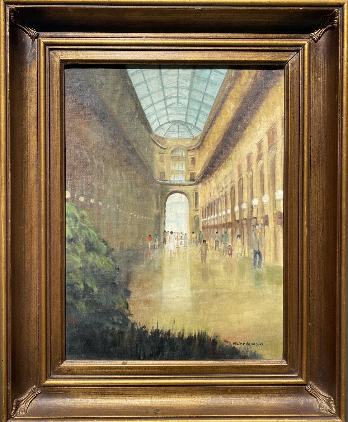 Original Oil Painting Interior Gallery Scene Signed Pandolfe 12×16