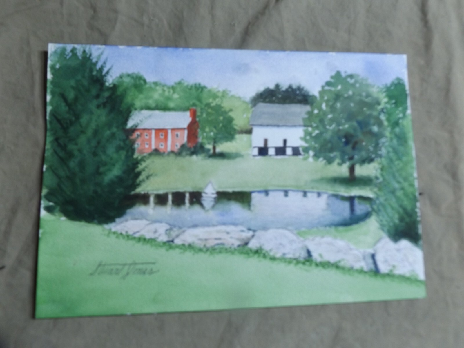 Original En Plein Air Watercolor by Stuart Jones LANCASTER, PA Farm ~7×10″