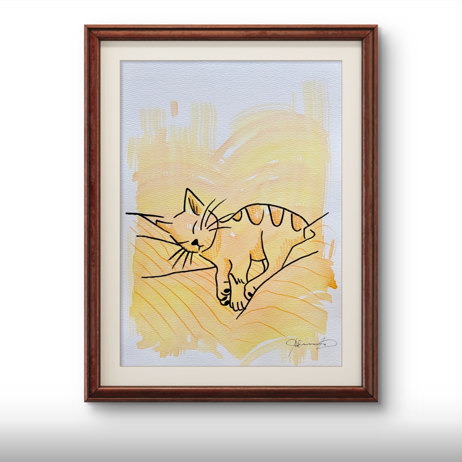 Original Yellow Cat Snuggle Painting By Alannah Dyer Acrylic 9×12 in. Trendy Pet
