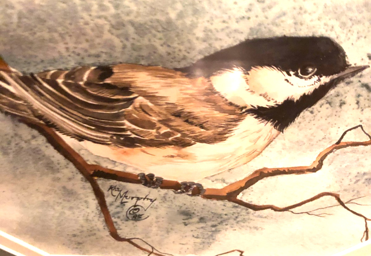Original Kay Murphy Signed Artwork Watercolor Chickadee Bird Custom Framed 1985