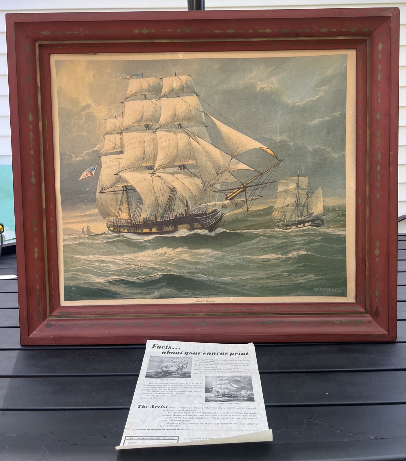 William Frederick Mitchell Naval Merchant Ship LITHO on CANVAS Framed (2) PAIR