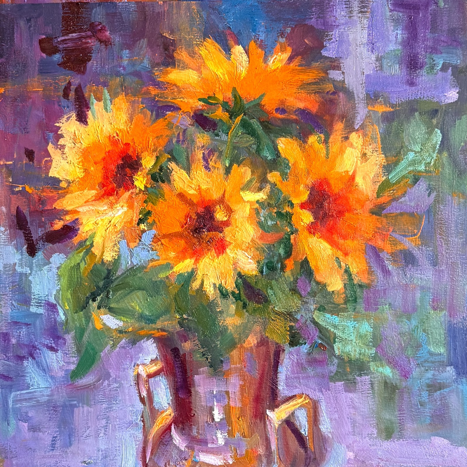 Sunflowers painting original floral oil still life impressionism by Emiliya Lane
