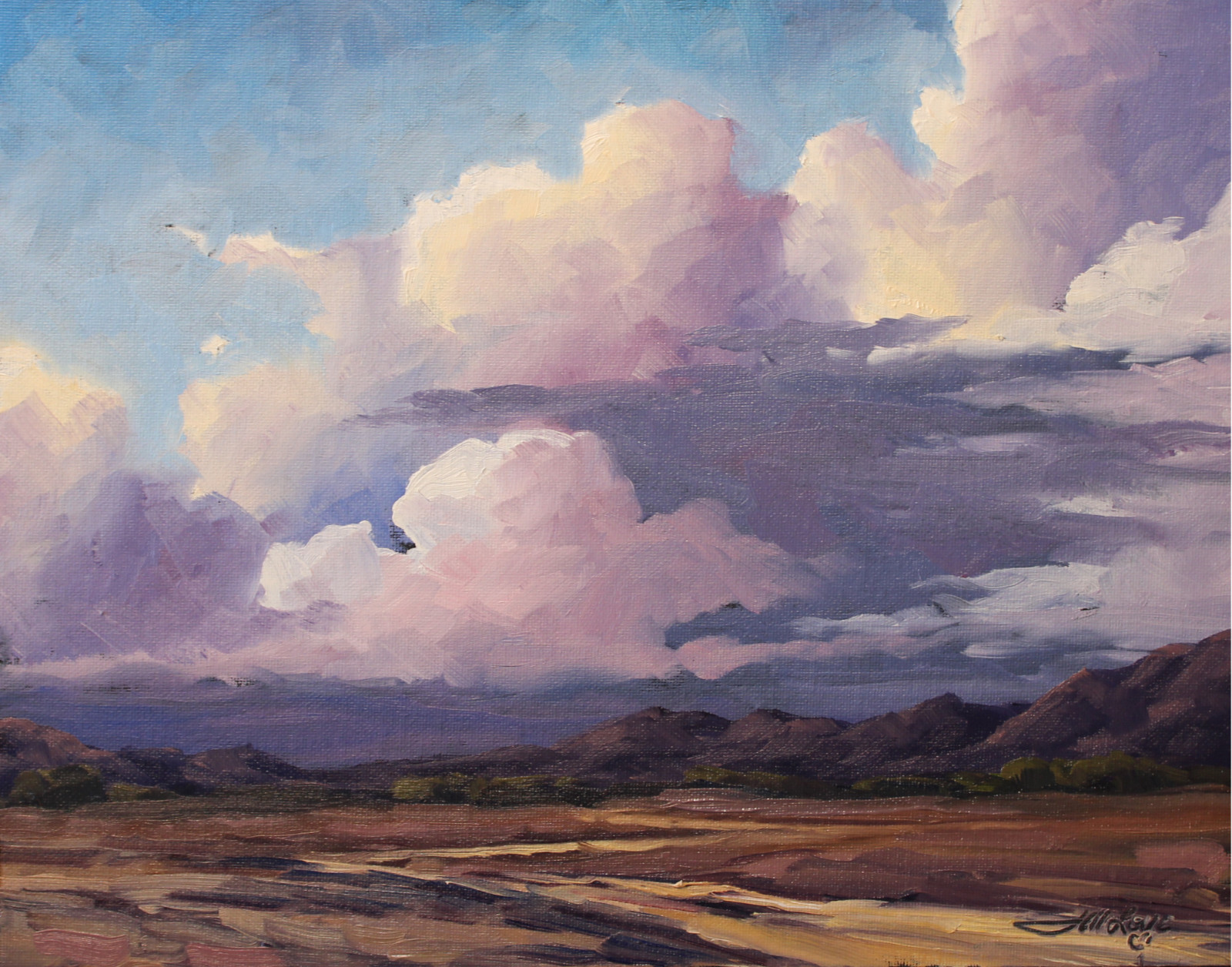 Jeff Love Art Original Oil Painting Landscape Southwestern Purple Sunset Clouds