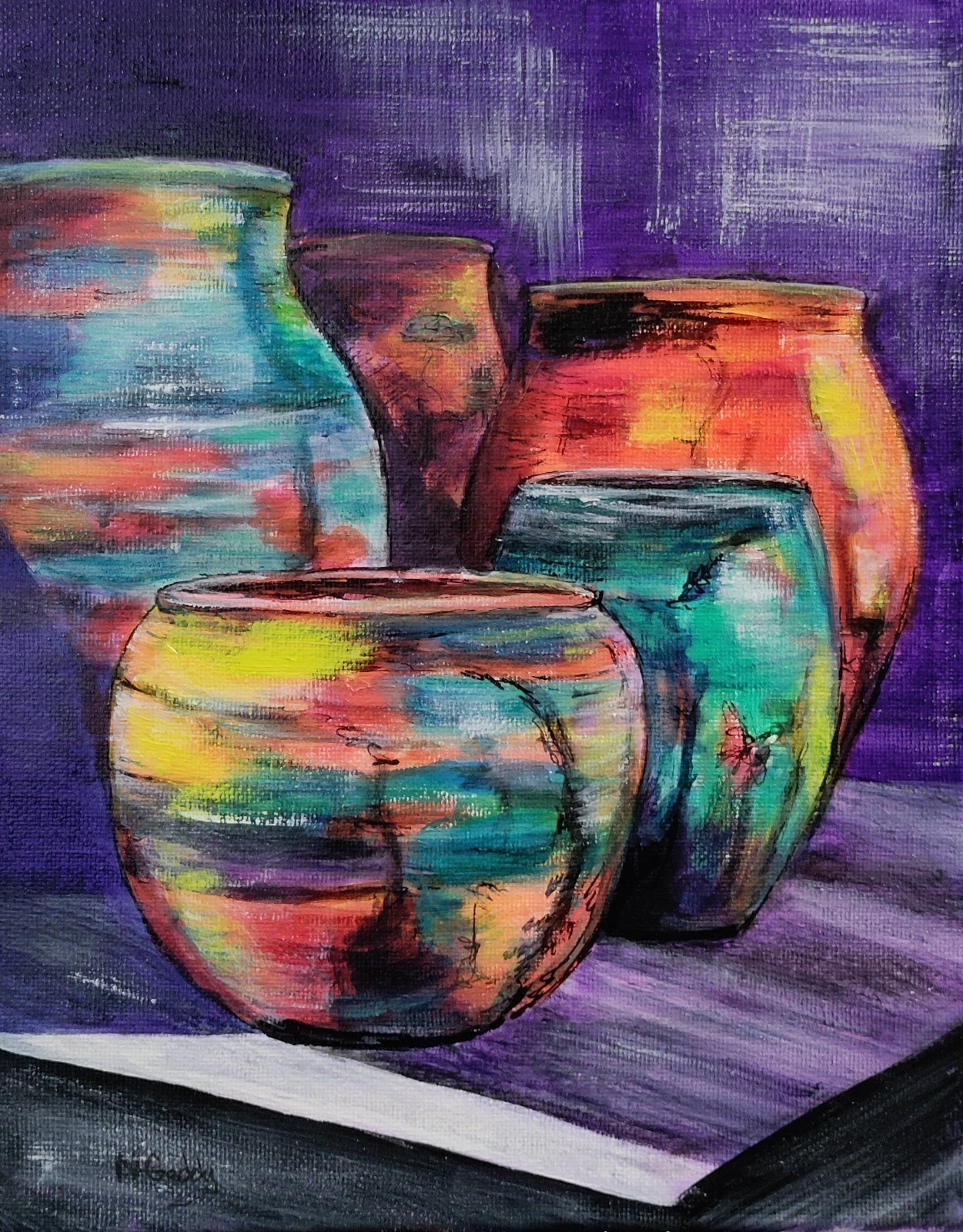 Original Expressionism 8 x 10 Ceramic Pots Acrylic Canvas Wall Painting