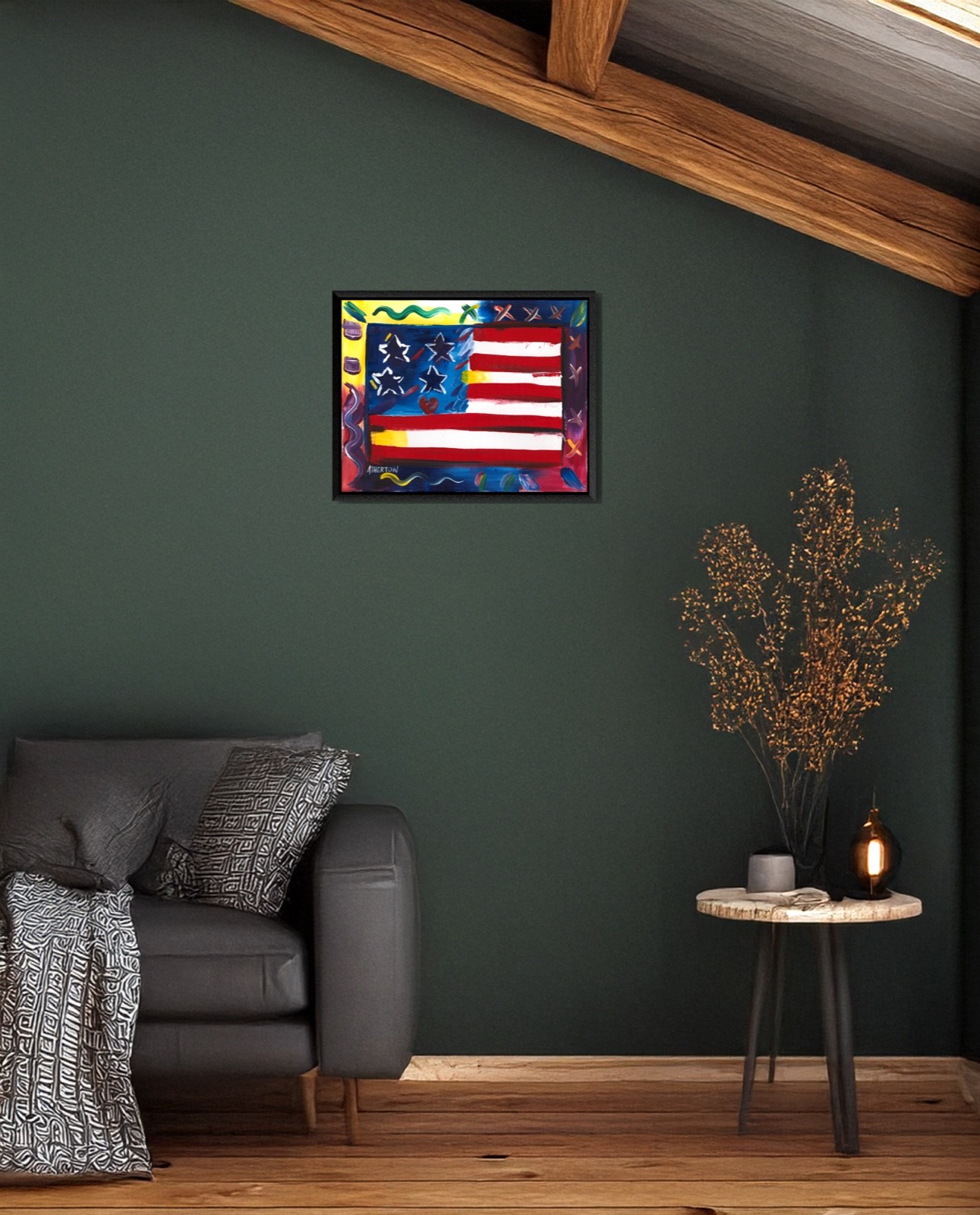 Atherton 11×14 American Flag Painting Patriotic USA Abstract MAX Acrylic Art