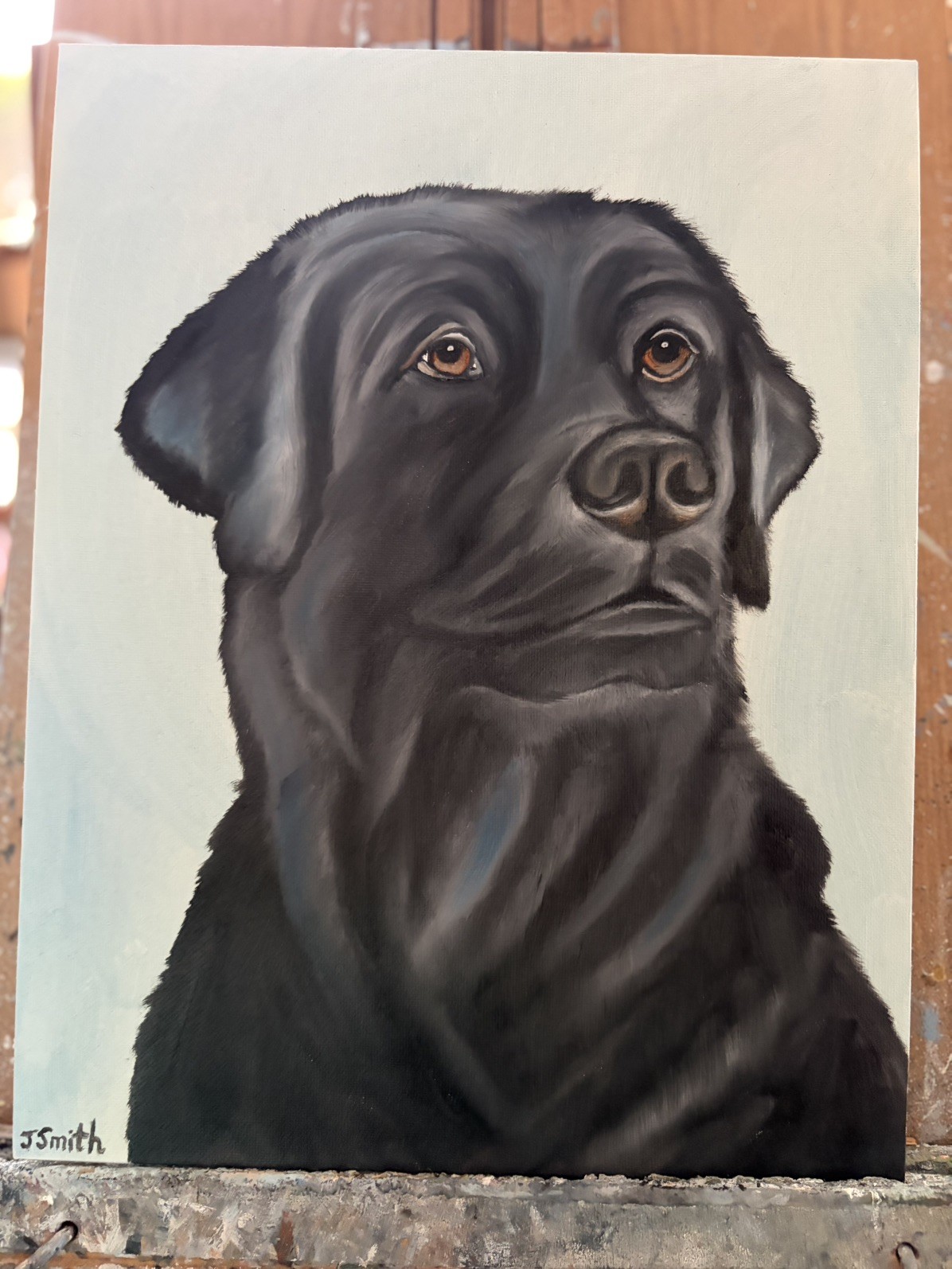 Original oil painting 11 x 14 inches handsome black Labrador retriever dog
