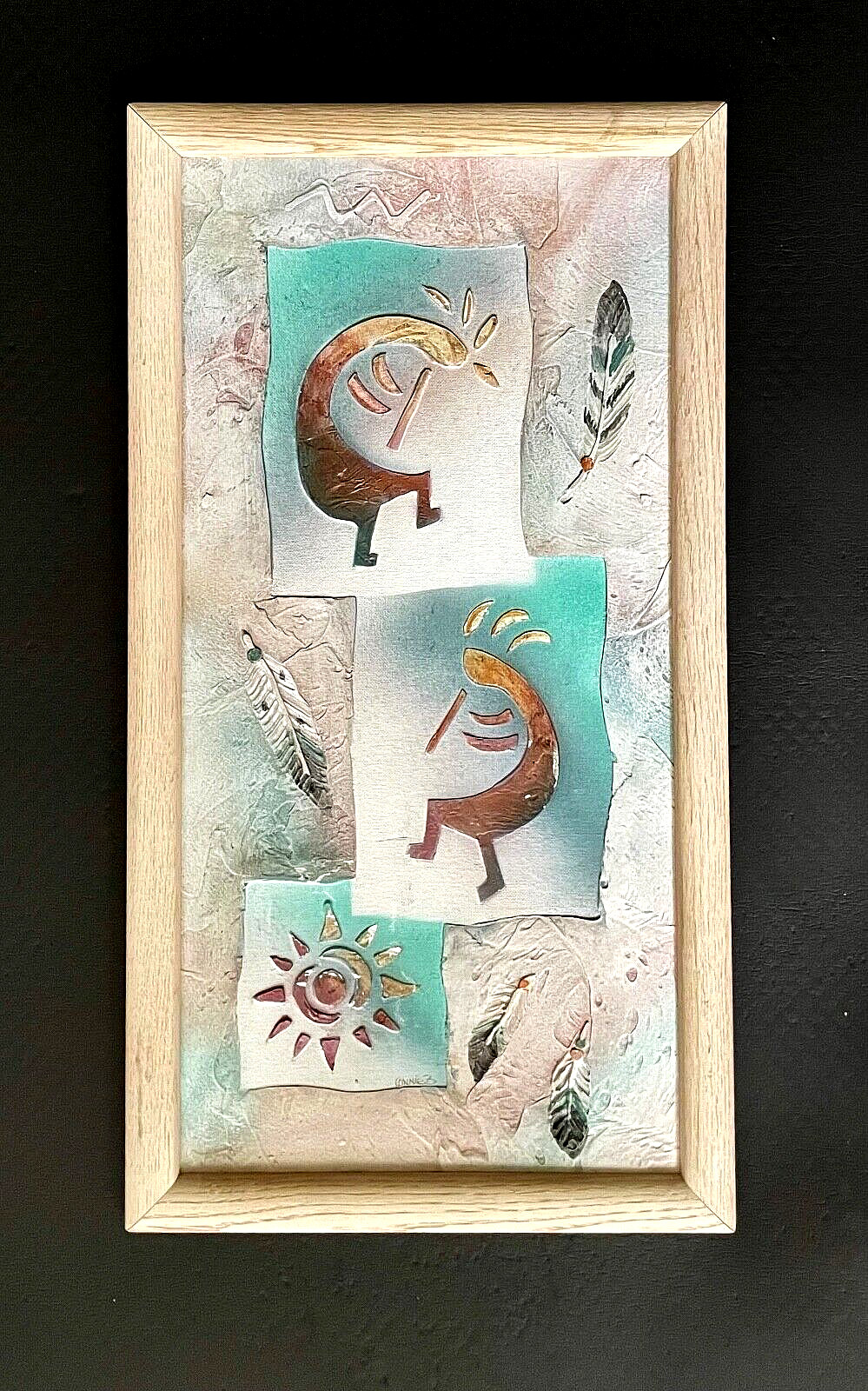 Signed CONNIE BAKER Southwest Style Kokopelli Stucco Painting Native American