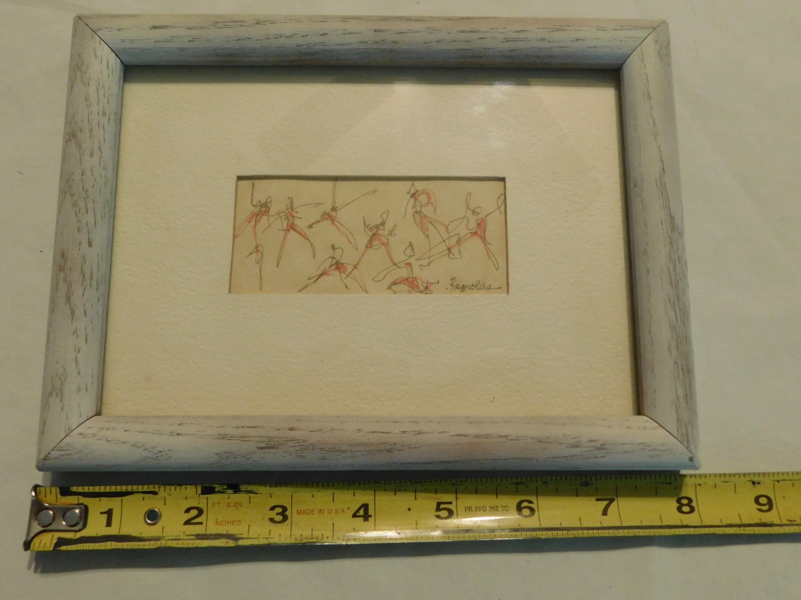 VTG BALLERINA PAINTING SMALL WATERCOLOR INK FRAMED BALLET REHEARSAL 6×8 WARM UP