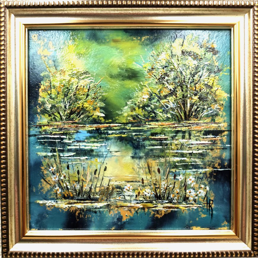 Original Oil Painting 6×6 in Framed Signed Spring Landscape Impasto Wall Art