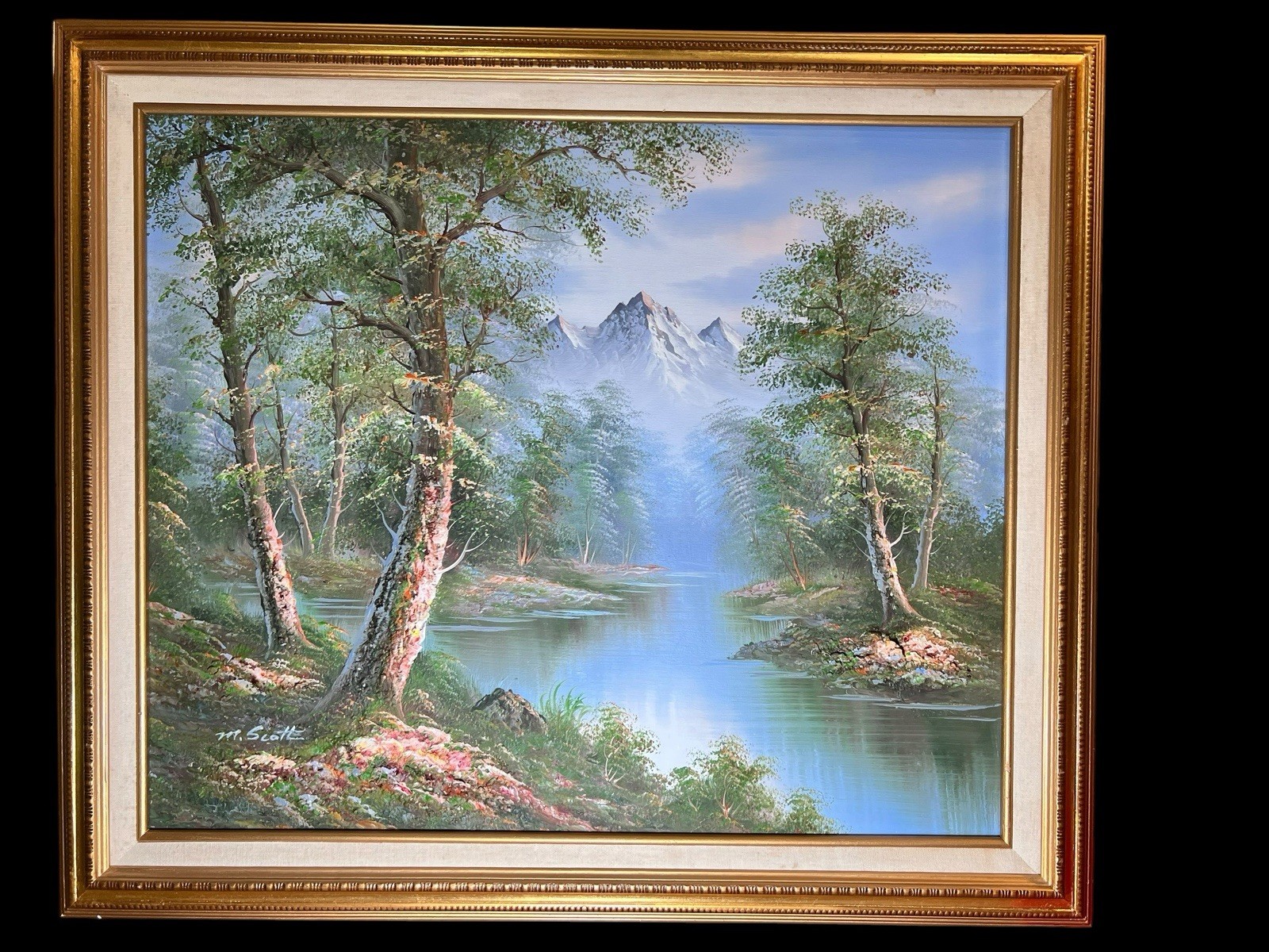 Vintage M. Scott Oil Painting 3D Textured Landscape Framed 29×25” Signed